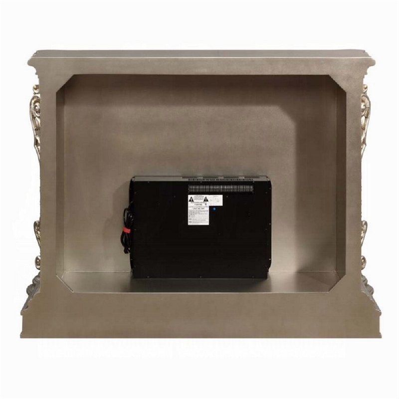 Benjara Mas LED Electric Fireplace- Touch Panel- 69 Inch- Classic Silver Resin