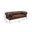 Benjara Sofa- Classic 96 Inch- Black Metal Legs- Mocha Brown Top Grain Leather