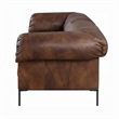 Benjara Sofa- Classic 96 Inch- Black Metal Legs- Mocha Brown Top Grain Leather