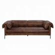 Benjara Sofa- Classic 96 Inch- Black Metal Legs- Mocha Brown Top Grain Leather