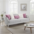 Benjara Kyna Sofa with 5 Pillows- 94 Inch- Champagne Wood Trim and Beige Linen