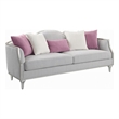 Benjara Kyna Sofa with 5 Pillows- 94 Inch- Champagne Wood Trim and Beige Linen