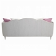 Benjara Kyna Sofa with 5 Pillows- 94 Inch- Champagne Wood Trim and Beige Linen