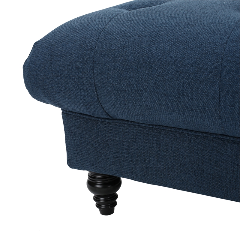 Benjara Capri Ottoman- Tufted Navy Blue Fabric- Birch Wood- Square 41 Inch