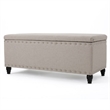 Benjara Sharon Storage Ottoman Bench- Beige Fabric- Nailhead Trim- 42 Inch