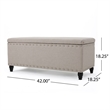 Benjara Sharon Storage Ottoman Bench- Beige Fabric- Nailhead Trim- 42 Inch