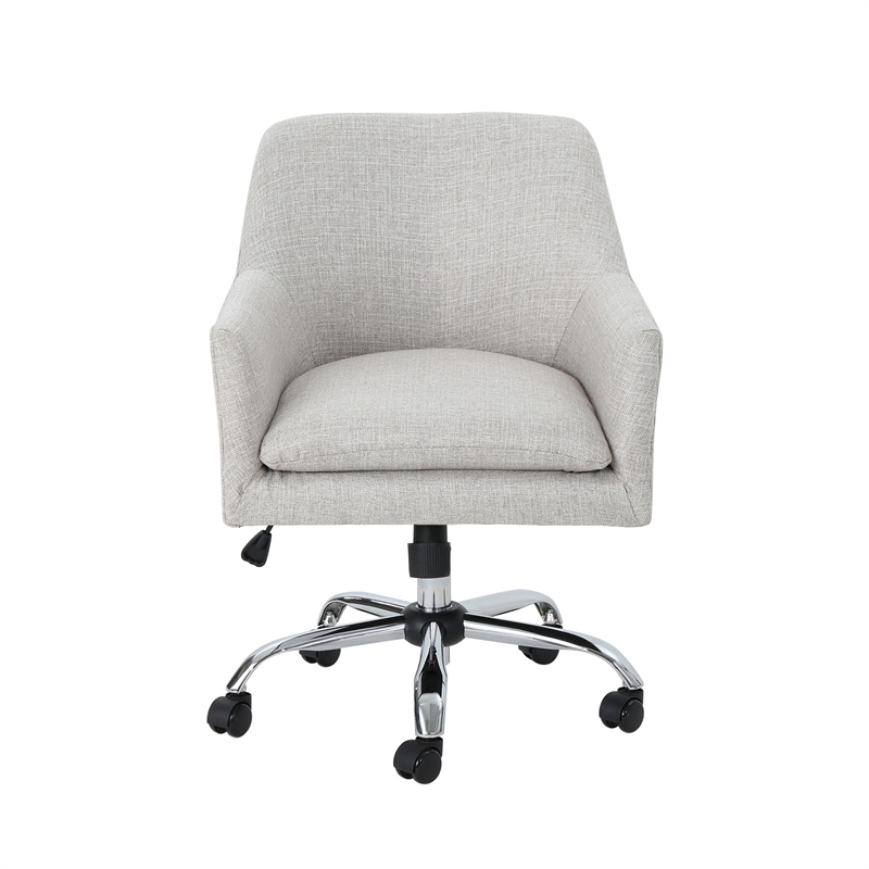 Benjara Heza Swivel Office Chair- Rolling- Light Gray Fabric- Chrome Metal