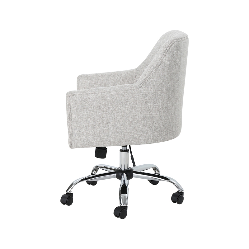 Benjara Heza Swivel Office Chair- Rolling- Light Gray Fabric- Chrome Metal
