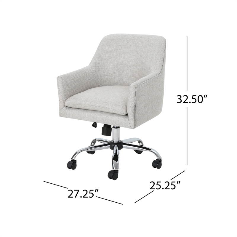 Benjara Heza Swivel Office Chair- Rolling- Light Gray Fabric- Chrome Metal