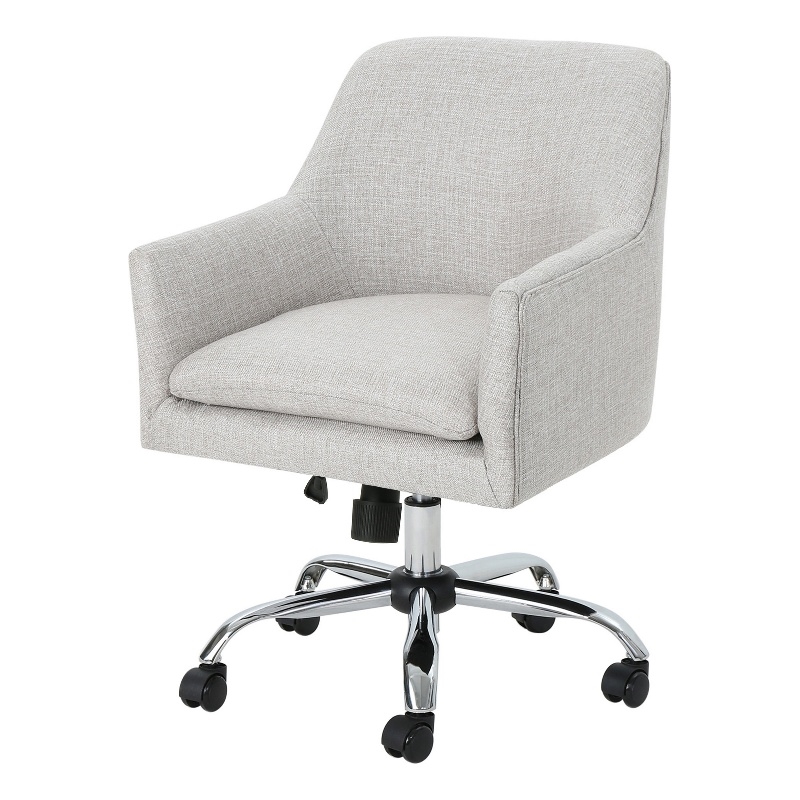 Benjara Heza Swivel Office Chair- Rolling- Light Gray Fabric- Chrome Metal