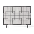 Benjara 31x41 Fireplace Screen with Mesh- Contemporary Design- Black- Silver
