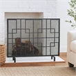 Benjara 31x41 Fireplace Screen with Mesh- Contemporary Design- Black- Silver
