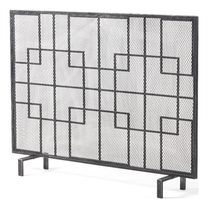 Benjara 31x41 Fireplace Screen with Mesh- Contemporary Design- Black- Silver