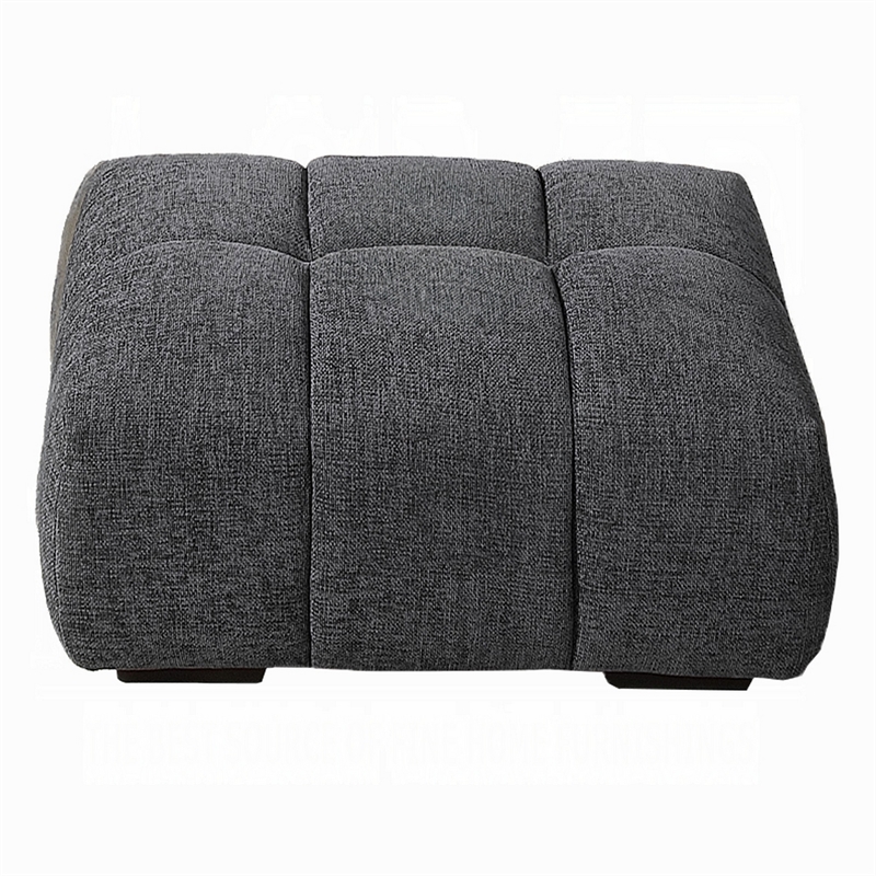 Benjara Cloe Modern Ottoman- Tufted Gray Linen Upholstery- 39x26 Solid Wood