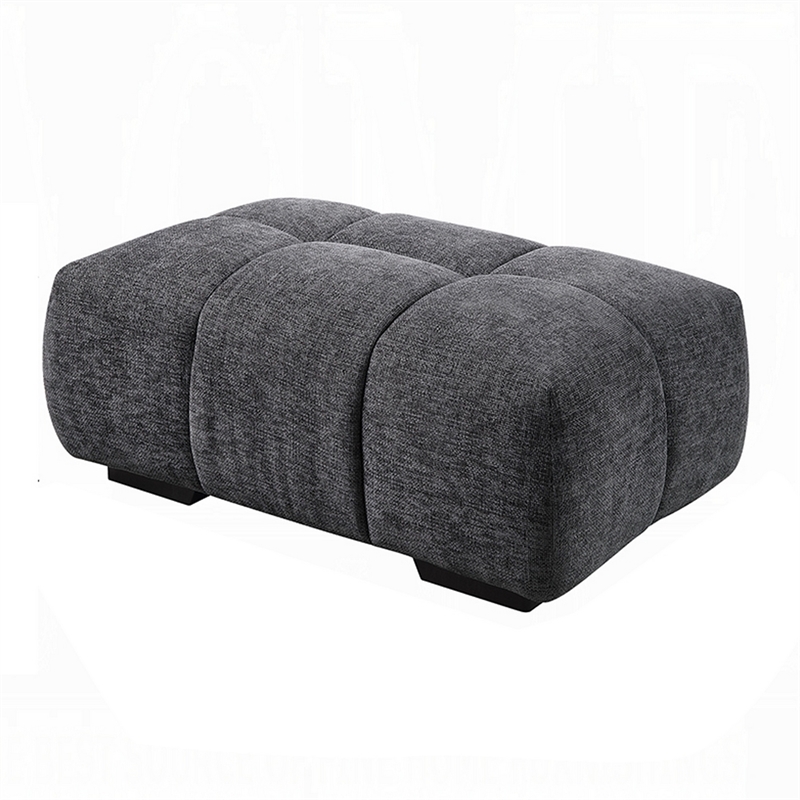Benjara Cloe Modern Ottoman- Tufted Gray Linen Upholstery- 39x26 Solid Wood