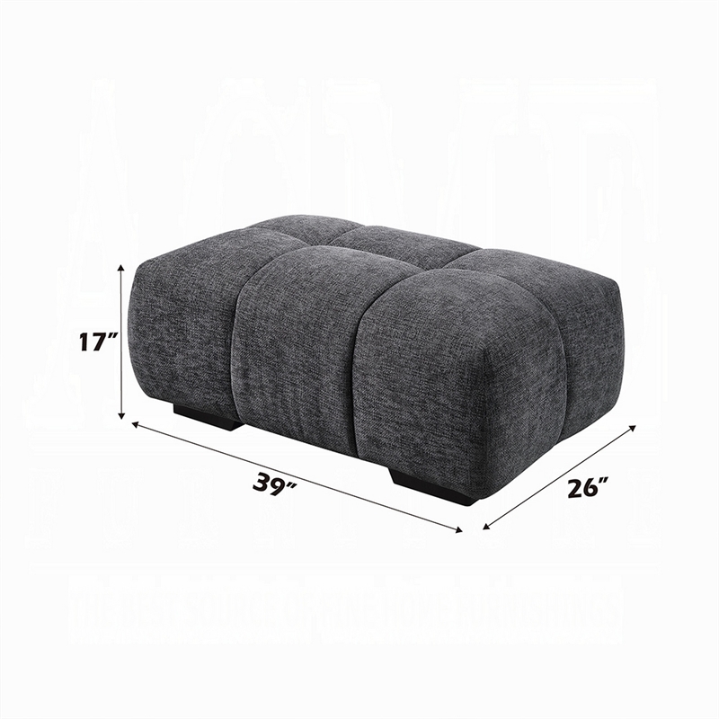 Benjara Cloe Modern Ottoman- Tufted Gray Linen Upholstery- 39x26 Solid Wood