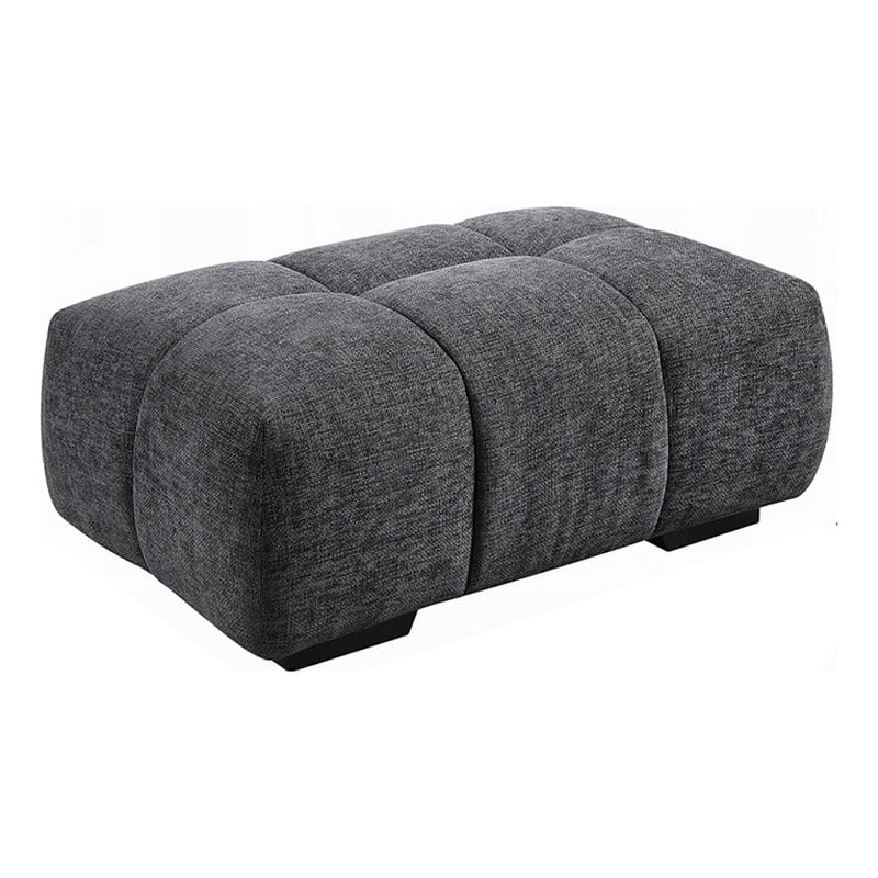 Benjara Cloe Modern Ottoman- Tufted Gray Linen Upholstery- 39x26 Solid Wood