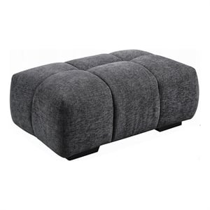 Benjara Cloe Modern Ottoman- Tufted Gray Linen Upholstery- 39x26 Solid Wood