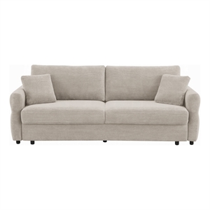 Benjara Isy Sofa with Pull Out Sleeper- Removable Cushions- 2 Pillows- Beige