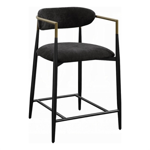 Benjara Vonn 25&quot Counter Height Chair- Padded Fabric- Black Metal Frame