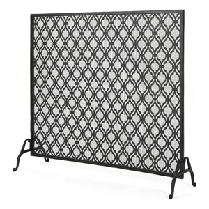 Benjara 35x39 Fireplace Screen- Flower Design- Classic Matte Black Iron Finish