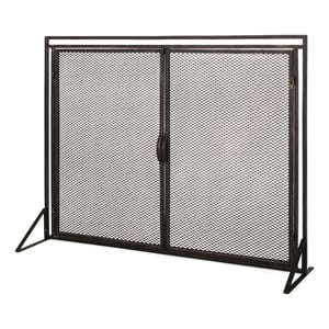 Benjara 31x40 Fireplace Screen- 2 Door Diamond Mesh Design- Black Bronze Iron