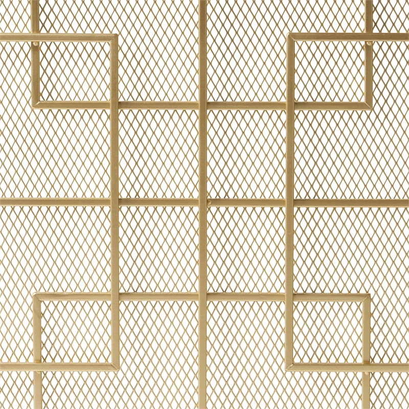 Benjara 31x41 Fireplace Screen- Overlapping Square Design- Classic Gold Iron