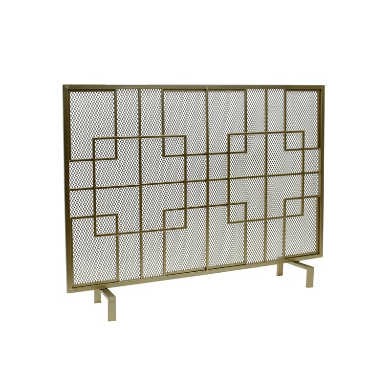 Benjara 31x41 Fireplace Screen- Overlapping Square Design- Classic Gold Iron