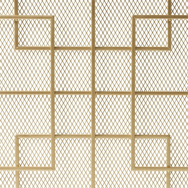 Benjara 31x41 Fireplace Screen- Overlapping Square Design- Classic Gold Iron
