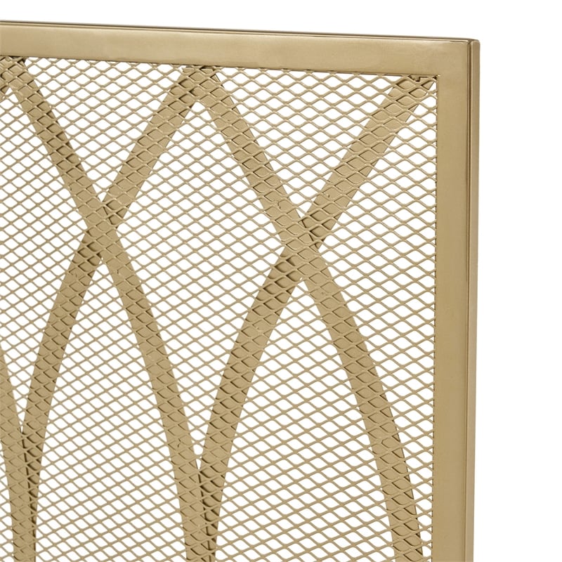 Benjara 30x40 Fireplace Screen- Overlapping Round Lens Design- Gold Iron