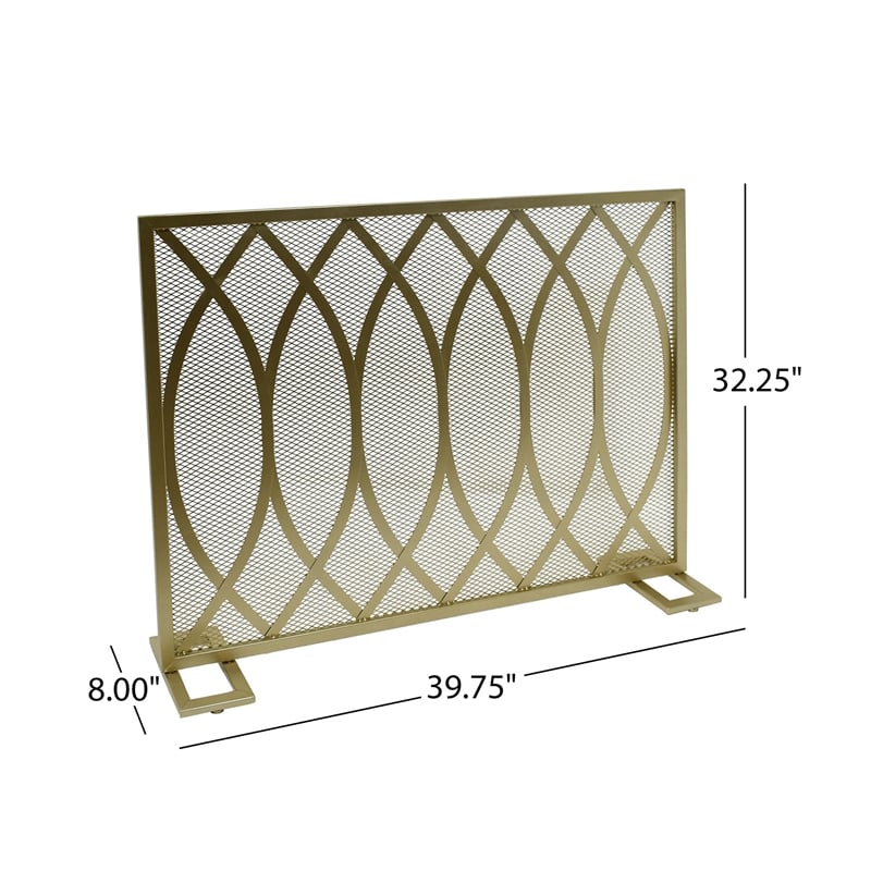 Benjara 30x40 Fireplace Screen- Overlapping Round Lens Design- Gold Iron
