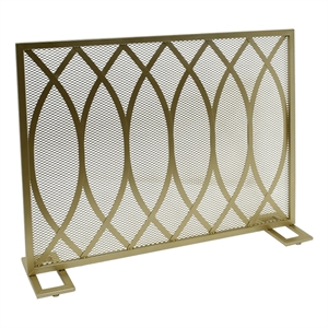 Benjara 30x40 Fireplace Screen- Overlapping Round Lens Design- Gold Iron