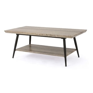 Benjara Coffee Table- 43&quot Top- Black Metal Legs- Taupe Gray Wood Finish