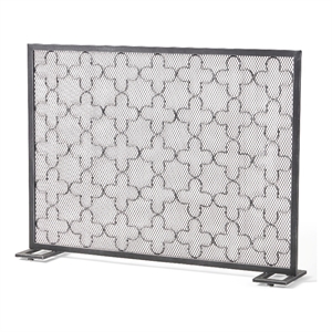 Benjara 30x41 Fireplace Screen- Classic Clover Trellis Pattern- Black Iron