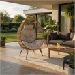 Benjara Outdoor Accent Chair- Teardrop Cocoon w Beige Pillow- Brown PE Rattan