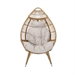 Benjara Outdoor Accent Chair- Teardrop Cocoon w Beige Pillow- Brown PE Rattan