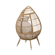 Benjara Outdoor Accent Chair- Teardrop Cocoon w Beige Pillow- Brown PE Rattan