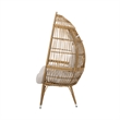 Benjara Outdoor Accent Chair- Teardrop Cocoon w Beige Pillow- Brown PE Rattan