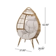 Benjara Outdoor Accent Chair- Teardrop Cocoon w Beige Pillow- Brown PE Rattan