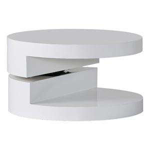 Benjara Coffee Table- Open Shelf- Rotating 24&quot Modern Round White Top