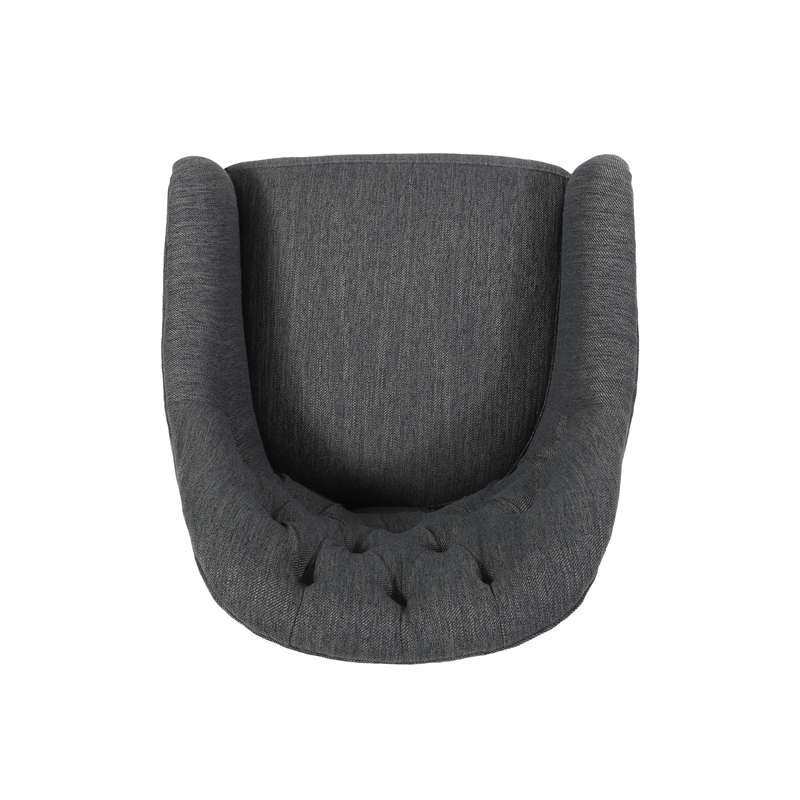 Benjara Nysa Swivel Rolling Office Chair- Tufted Dark Gray Fabric- Chrome