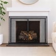 Benjara Fireplace Screen- 2 Doors- Open Diamond Mesh Design- Matte Black Iron
