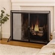 Benjara Fireplace Screen- 2 Doors- Open Diamond Mesh Design- Matte Black Iron