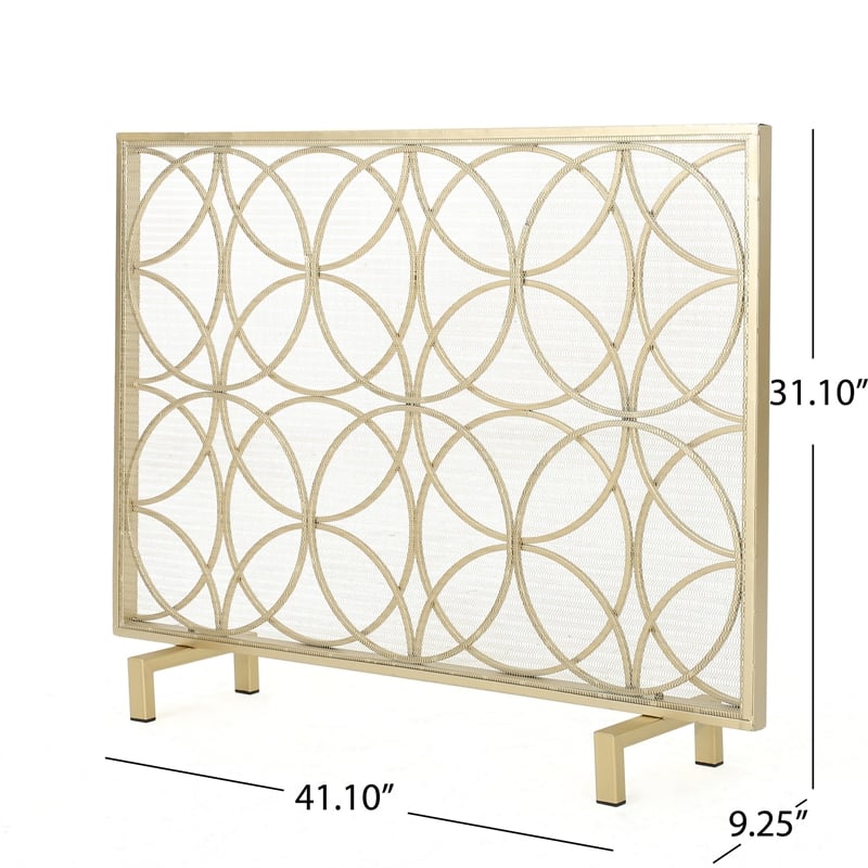 Benjara Gold Fireplace Screen- Single Panel Overlapping Circle Design- 41x31