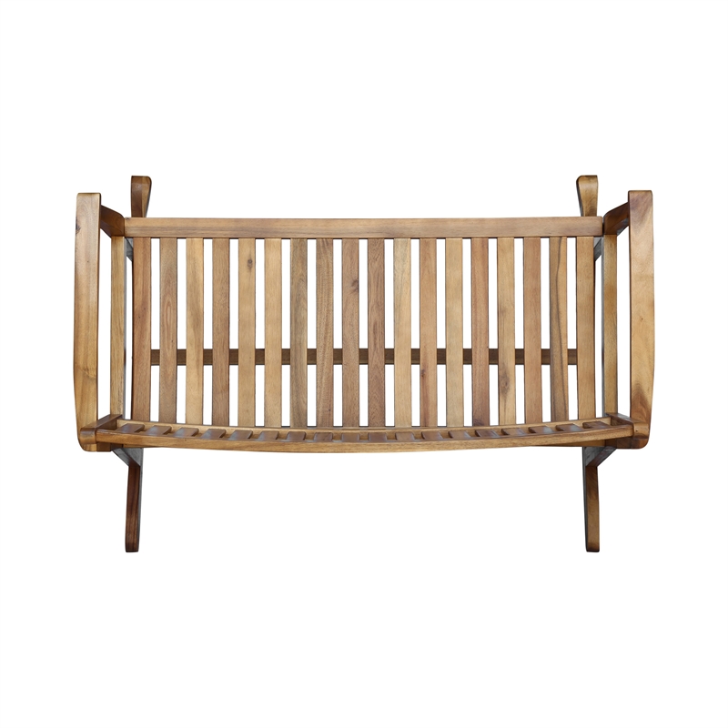 Benjara Outdoor Rocking Loveseat Bench- 50 Inch- Natural Brown Acacia Wood