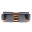 Benjara Outdoor 2 Seater Sofa- Attached Center Slatted Table- Black Iron Legs