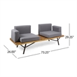 Benjara Outdoor 2 Seater Sofa- Attached Center Slatted Table- Black Iron Legs