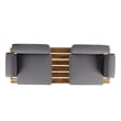 Benjara Outdoor 2 Seater Sofa- Attached Center Slatted Table- Black Iron Legs