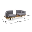 Benjara Outdoor 2 Seater Sofa- Attached Center Slatted Table- Black Iron Legs