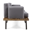 Benjara Outdoor 2 Seater Sofa- Attached Center Slatted Table- Black Iron Legs